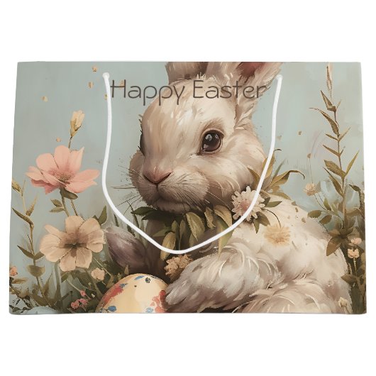 Cute Bunny Eggs Flowers Easter  Groot Cadeauzakje (Voorkant)