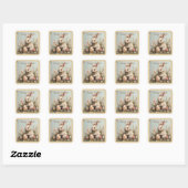 Cute Bunny Eggs Flowers Easter Vierkante Sticker (Vel)