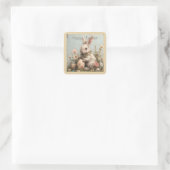 Cute Bunny Eggs Flowers Easter Vierkante Sticker (Tas)
