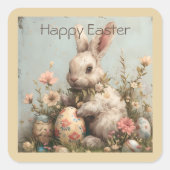 Cute Bunny Eggs Flowers Easter Vierkante Sticker (Voorkant)
