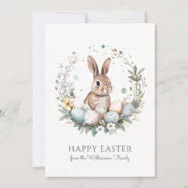 Cute Bunny Eggs Garland Wreath Personalized Easter Feestdagenkaart