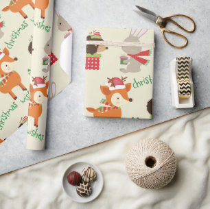 Cute Bunny en Deer Kerstwijn Cadeaupapier