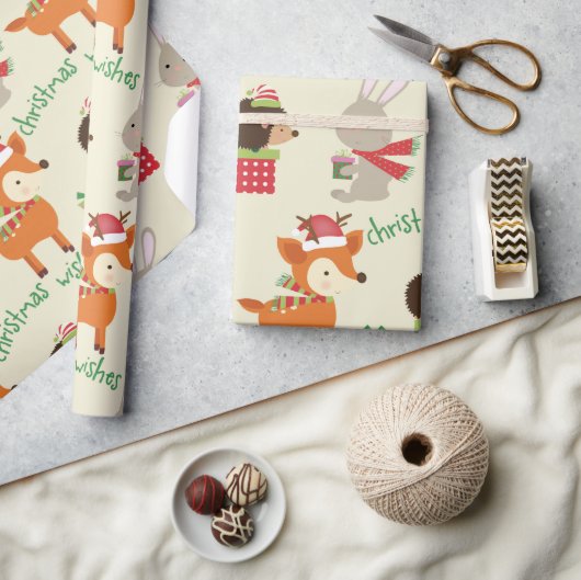 Cute Bunny en Deer Kerstwijn Cadeaupapier (Crafts)