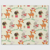 Cute Bunny en Deer Kerstwijn Cadeaupapier (Vlak)