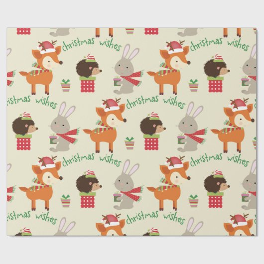 Cute Bunny en Deer Kerstwijn Cadeaupapier (Vlak)