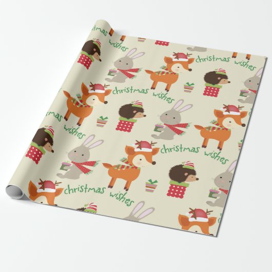 Cute Bunny en Deer Kerstwijn Cadeaupapier (Uitgerold)