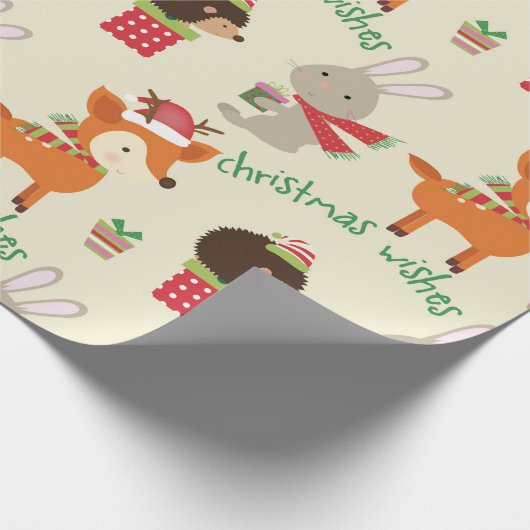 Cute Bunny en Deer Kerstwijn Cadeaupapier (Hoek)