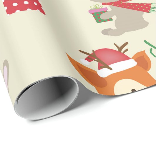 Cute Bunny en Deer Kerstwijn Cadeaupapier (Rol Hoek)