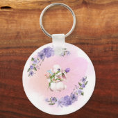 Cute Bunny en Flowers Sleutelhanger (Voorkant)