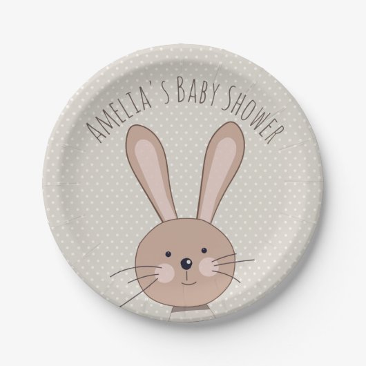 Cute Bunny en Stippen Custom Baby shower Papieren Bordje (Voorkant)