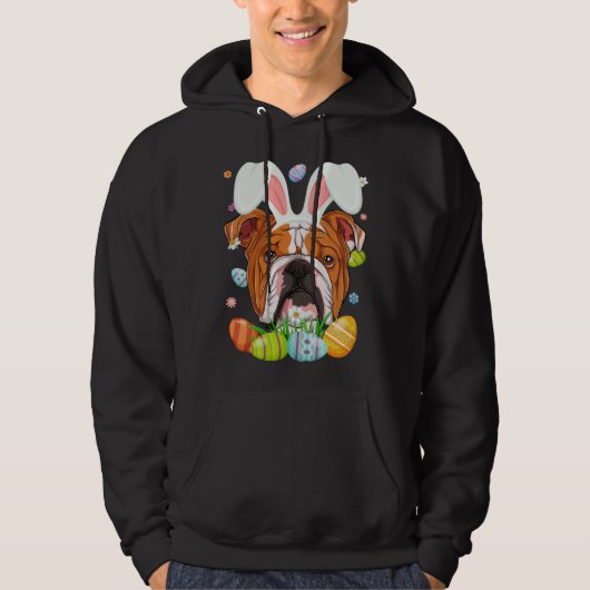 Cute Bunny English Bulldog Dog Head & Easter Egg E Hoodie (Voorkant)
