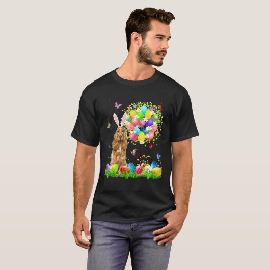 Cute Bunny English Cocker Spaniel Easter Eggs Tree T-shirt (Voorkant volledig)