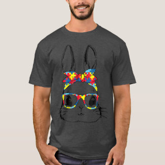 Cute Bunny Face Autism Glasses Headband Happy East T-shirt