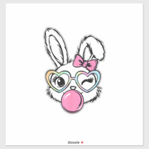 Cute Bunny Face Bubblegum Bril Roze Coquette Bo Sticker