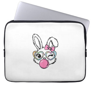 Cute Bunny Face Bubblegum Bril Roze Coquette Boog Laptop Sleeve