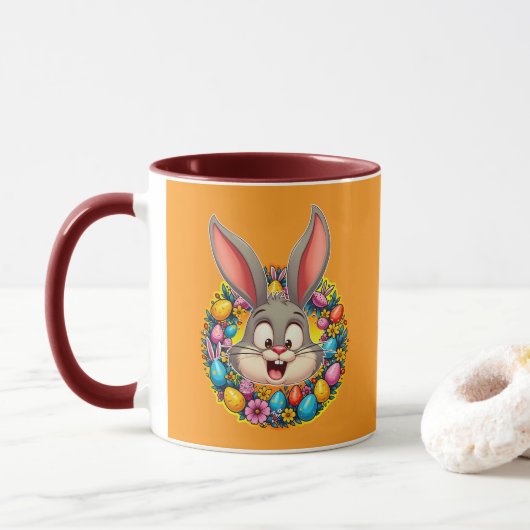 Cute Bunny Face – Easter Wreath Style caneca Mok (Met donut)