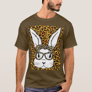 Cute Bunny Face Glasses Leopard Bleaching T-shirt