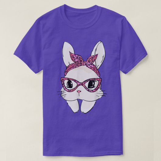 Cute Bunny Face Headband Leopard Print Glasses Eas T-shirt (Design voorkant)