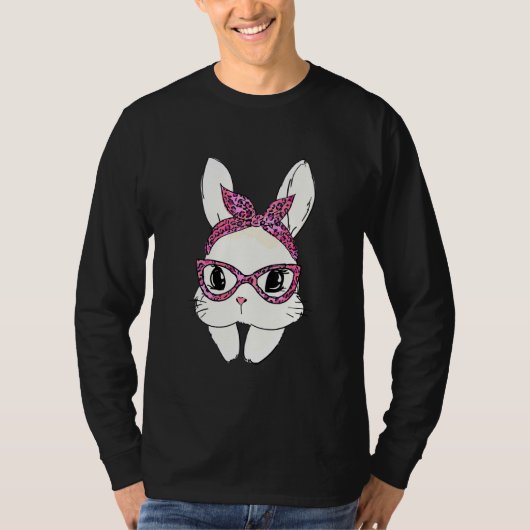 Cute Bunny Face Headband Leopard Print Glasses Eas T-shirt (Voorkant)