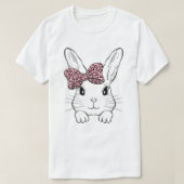 Cute Bunny Face Leopard Bow Stropdas Paasdag Girls T-shirt (Design voorkant)