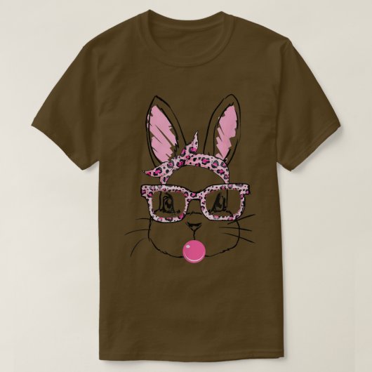 Cute Bunny Face Leopard Glasses Blow Bubble Happy T-shirt (Design voorkant)