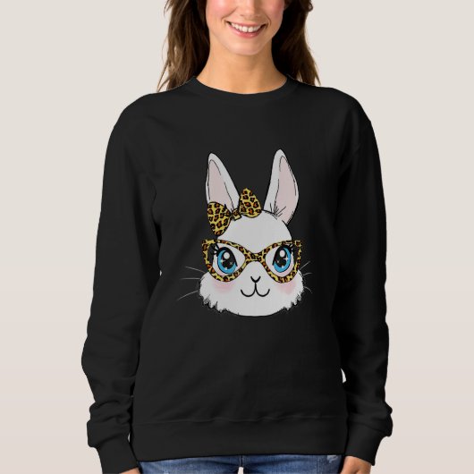 Cute Bunny Face Leopard Glasses Happy Easter D Trui (Voorkant)