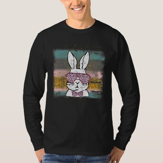 Cute Bunny Face Leopard Glasses Happy Paaster Day T-shirt (Voorkant)