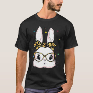 Cute Bunny Face Leopard Glasses Headband Happy Eas T-shirt