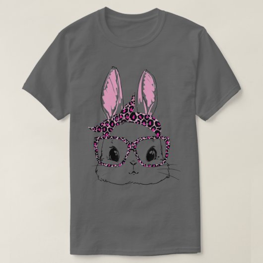 Cute Bunny Face Leopard Glasses Headband Happy Eas T-shirt (Design voorkant)