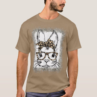 Cute Bunny Face Leopard Print Glasses Bandana East T-shirt