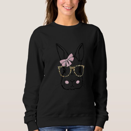 Cute Bunny Face Leopard Print Glasses Pink Bow Eas Trui (Voorkant)