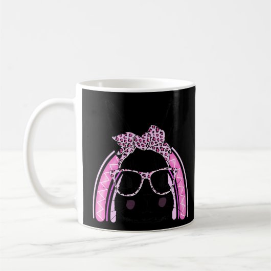 Cute Bunny Face Leopard Rainbow Stropdas Paasdag G Koffiemok (Links)