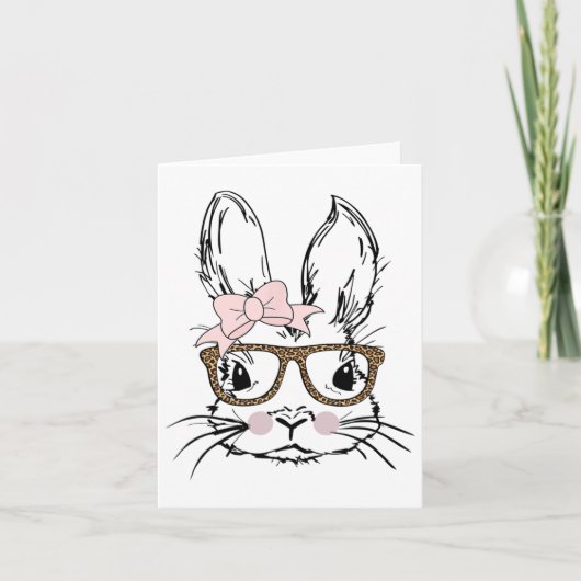 Cute Bunny Face Luipaardprint Bril Paas Cadeau Kaart (Voorkant)