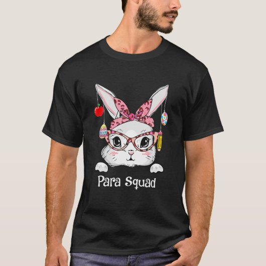 Cute Bunny Face Para Squad Leopard Easter Matching T-shirt (Voorkant)