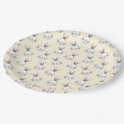 Cute Bunny Face Pattern op Ivory Papieren Bordje (Gekanteld)