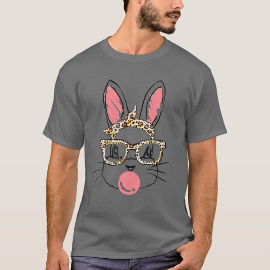 Cute Bunny Face Pink Leopard Bandana Bubblegum Eas T-shirt (Voorkant)