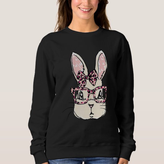 Cute Bunny Face Pink Leopard Glasses Bow Stropdas  Trui (Voorkant)