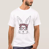 Cute Bunny Face Pink Leopard Glasses Headband East T-shirt (Voorkant)