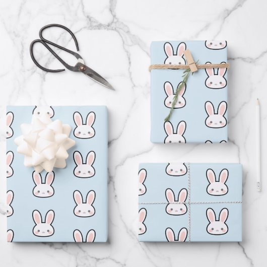Cute Bunny Face Rabbit Pattern Inpakpapier Vel (Voorkant)