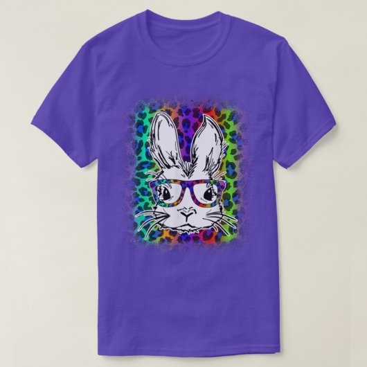 Cute Bunny Face Rainbow Leopard Bleaching Happy Ea T-shirt (Design voorkant)