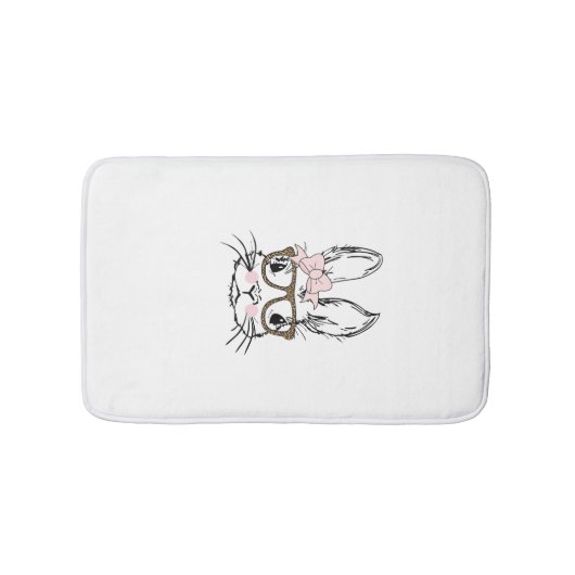 Cute Bunny Face Shirt Leopard Print Glasses EASTER Badmat (Voorkant)