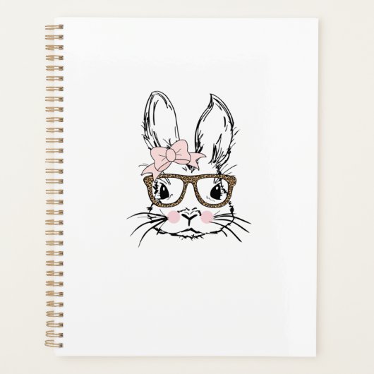 Cute Bunny Face Shirt Leopard Print Glasses EASTER Planner (Voorkant)