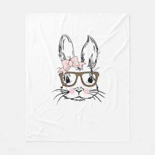 Cute Bunny Face T-shirt Luipaardprint Bril OOSTEN Fleece Deken