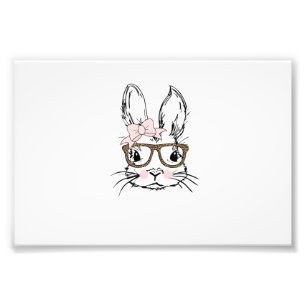 Cute Bunny Face T-shirt Luipaardprint Bril OOSTEN Foto Afdruk