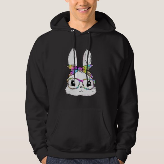 Cute Bunny Face Tie Dye Glasses Easter Day Hoodie (Voorkant)