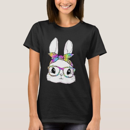 Cute Bunny Face Tie Dye Glasses Easter Day T-shirt (Voorkant)