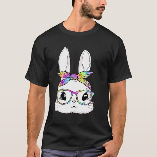 Cute Bunny Face Tie Dye Glasses Easter Day T-shirt (Voorkant)