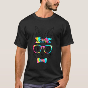 Cute Bunny Face Tie Dye Glasses Headband Happy Eas T-shirt
