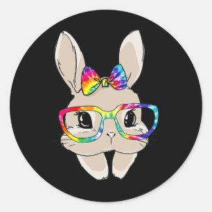 Cute Bunny Face Tie Dye Glazen Pasen Dag Kinderen Ronde Sticker