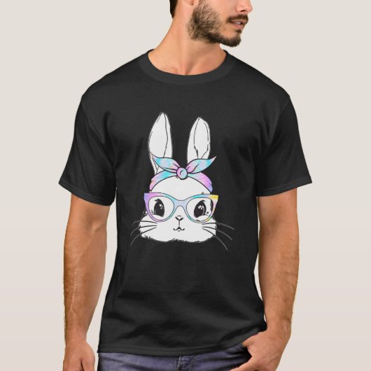 Cute Bunny Face Tie Dye Leopard Glasses Headband E T-shirt (Voorkant)
